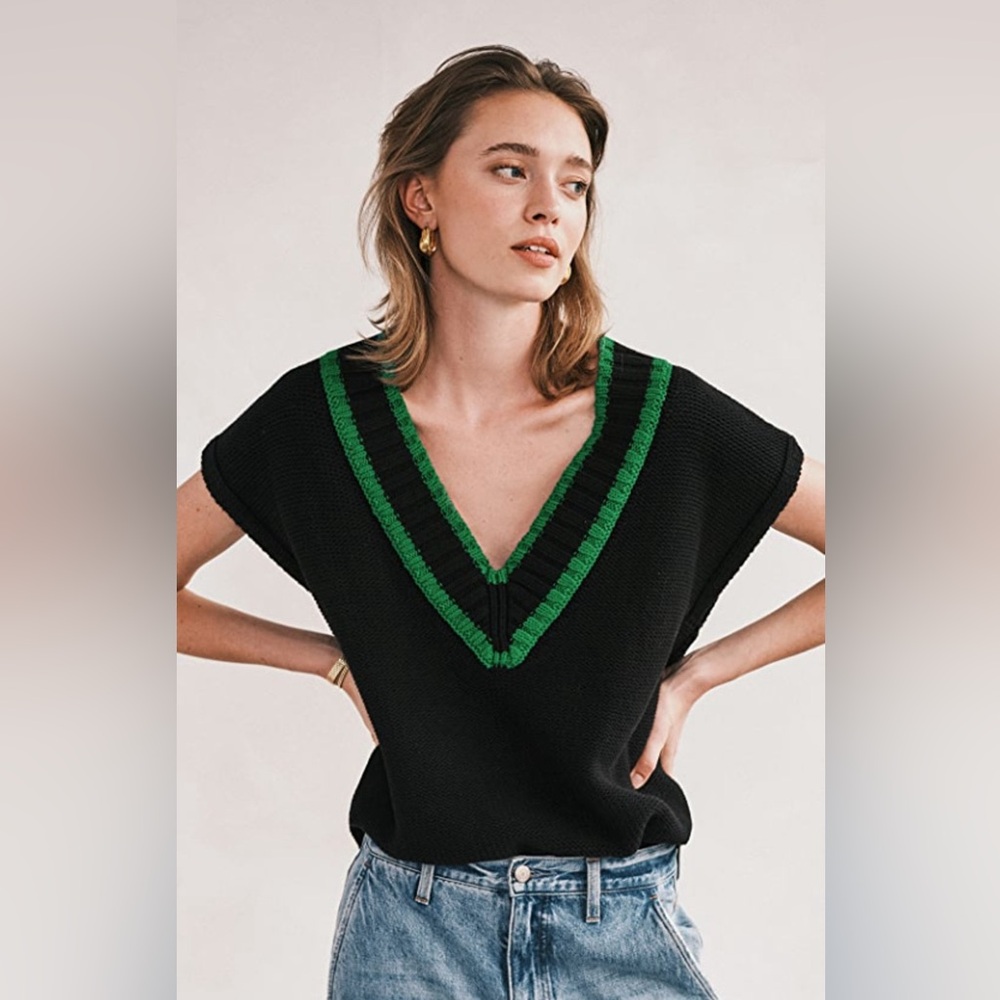 Pistola Midnight Black Sweater Vest with Fern Green Trim